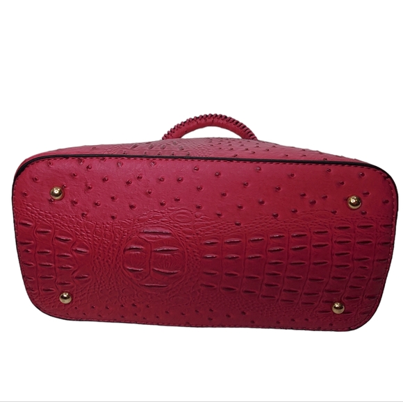 Faux Ostrich and Crocodile Hot Pink Vegan Satchel Handbag Unbranded - Picture 5 of 8